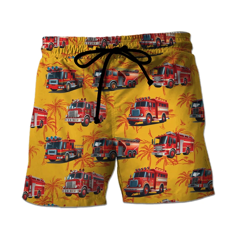 Firefighter Car 3D Print Short Pants For Men Clothes Labor Day Hero Beach Shorts Fashion Profession Trunks Work Uniform Bermudas