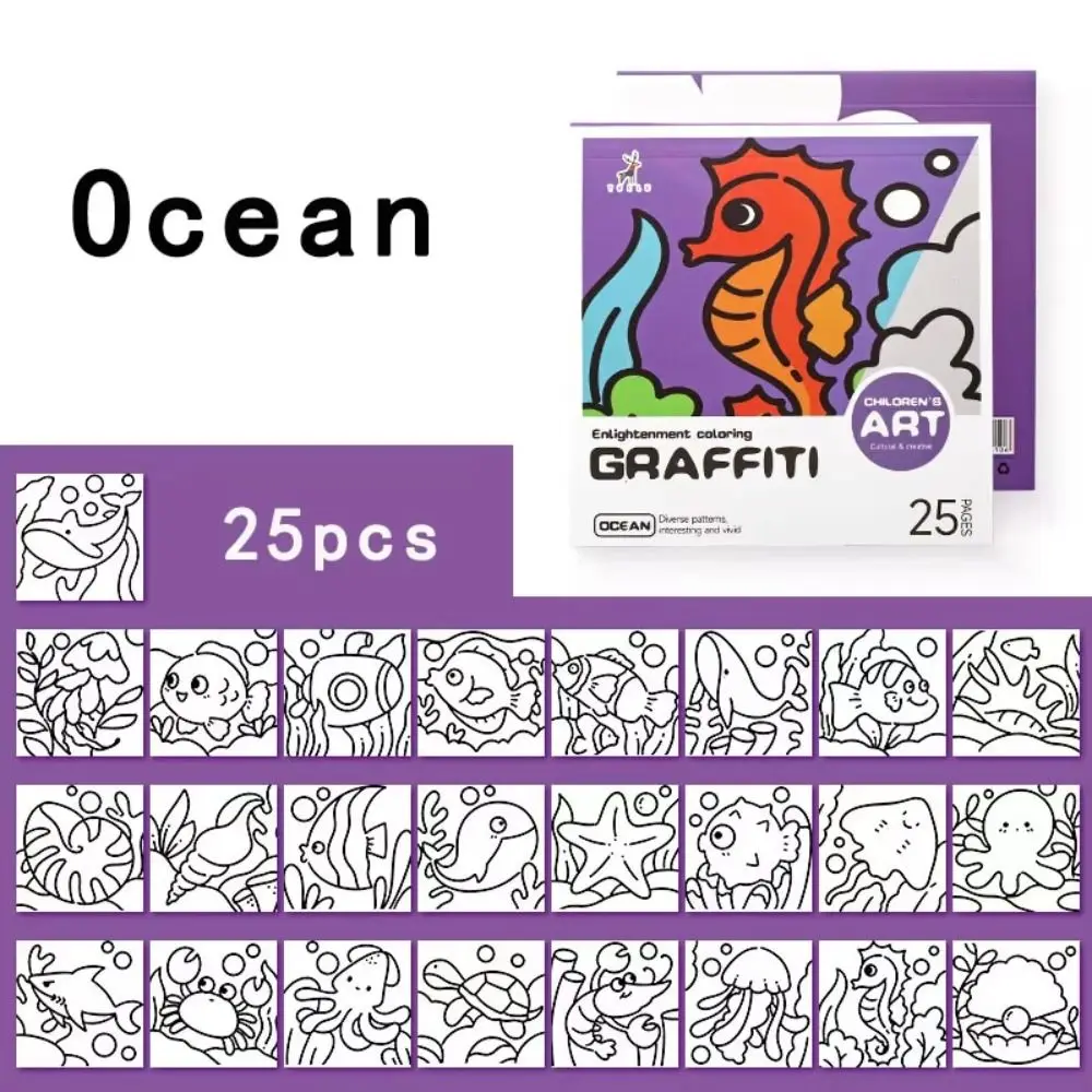 DIY Mini Cartoon Coloring Book Portable Note Coloring Painting Album 25Sheets Watercolor Coloring Book Drawing Practice