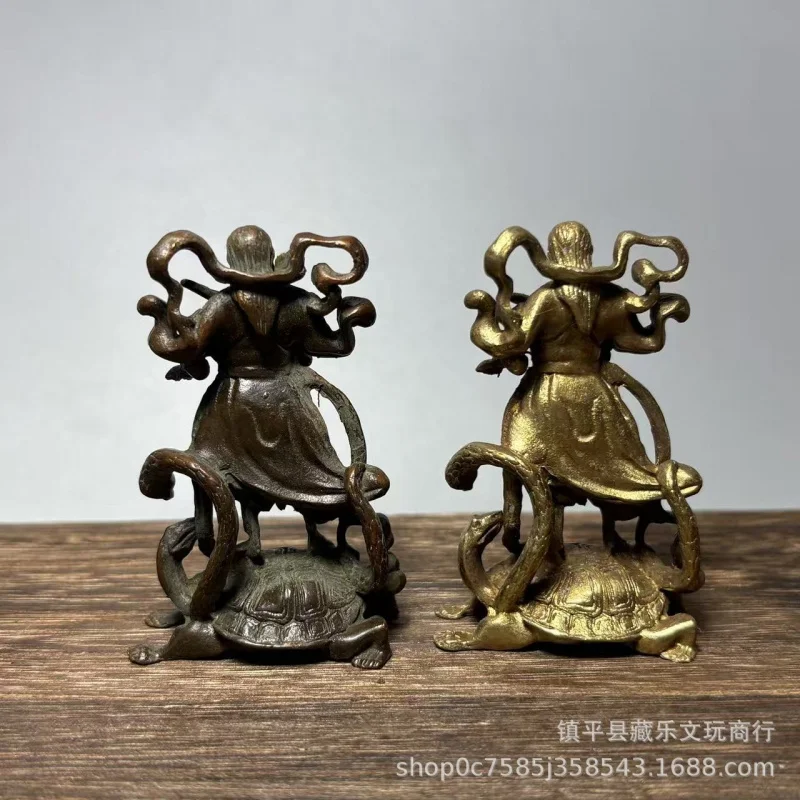 Vintage Xuantian , Bronze Statue of the Great Martial God, Small Exquisite Portable Figurine, Zen-Inspired Tea Room De