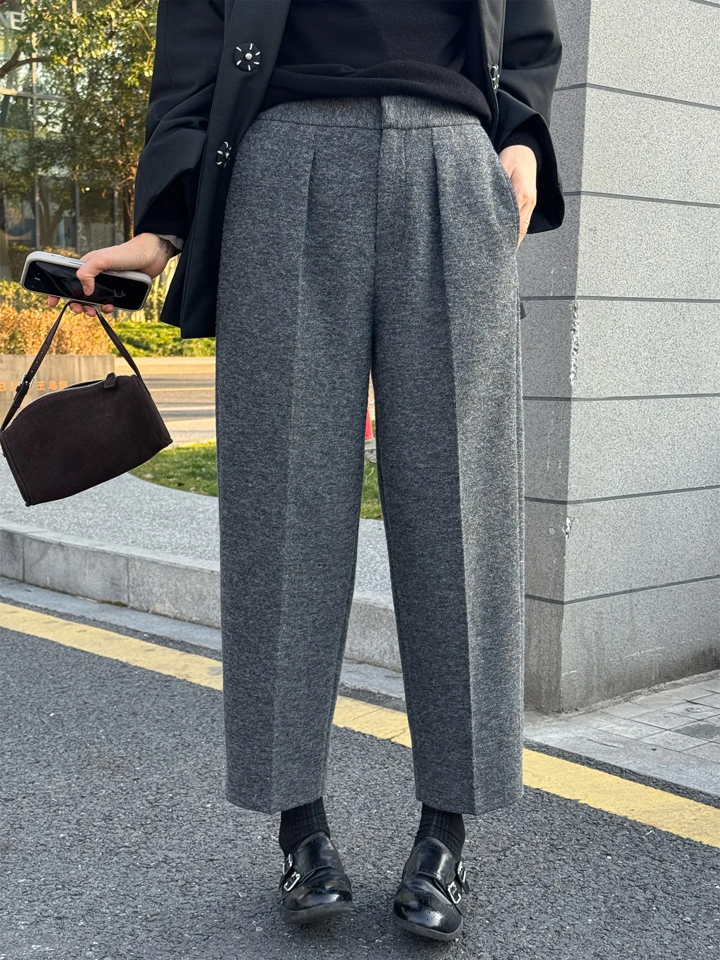 

Стильные шерстяные прямые брюки для женщин, удобные для поездок на работу, длиной 7/8, повседневные, весна 2026