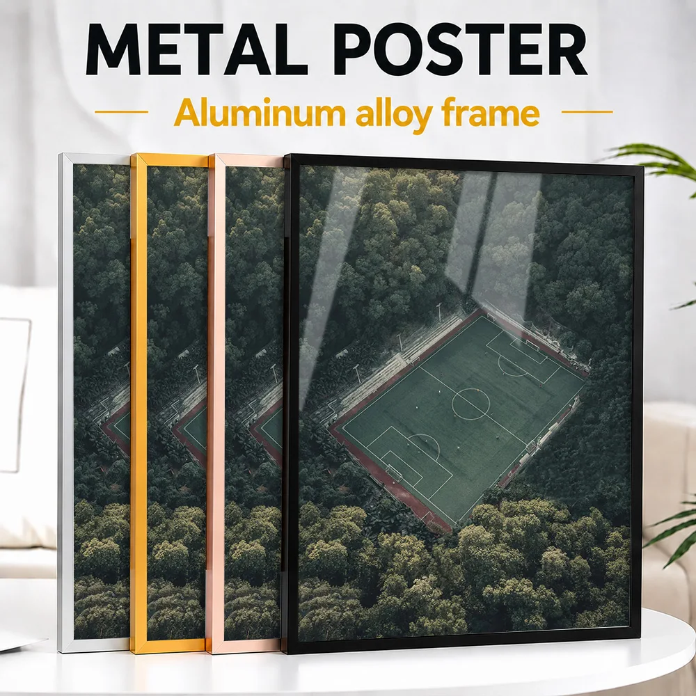 Football Pitch In Forest Framed Metal Poster Personalized Photo Scenic Atmospheric Style Wall Art For Study Memorable Fan Gift