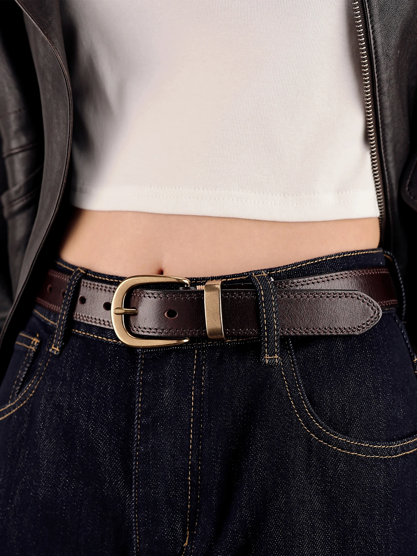 ヴィンテージ手作りレディース銅バックルレザーベルトトップレイヤー牛革本革ファッショナブルカジュアル多用途ウエストベルト