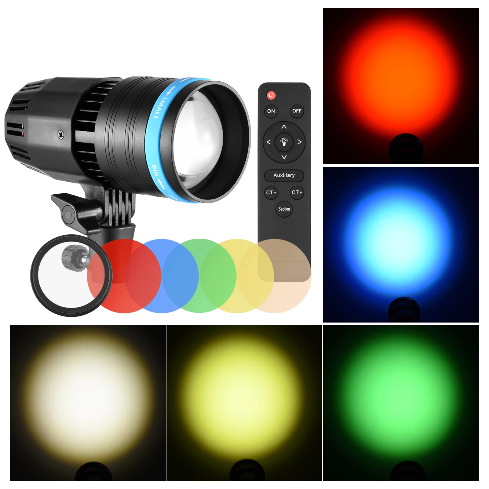 Photography 50W Video Light COB Spotlight Continuous Light 5500K CRI90+ Magnifying Lens Remote Control 5*Color Filters