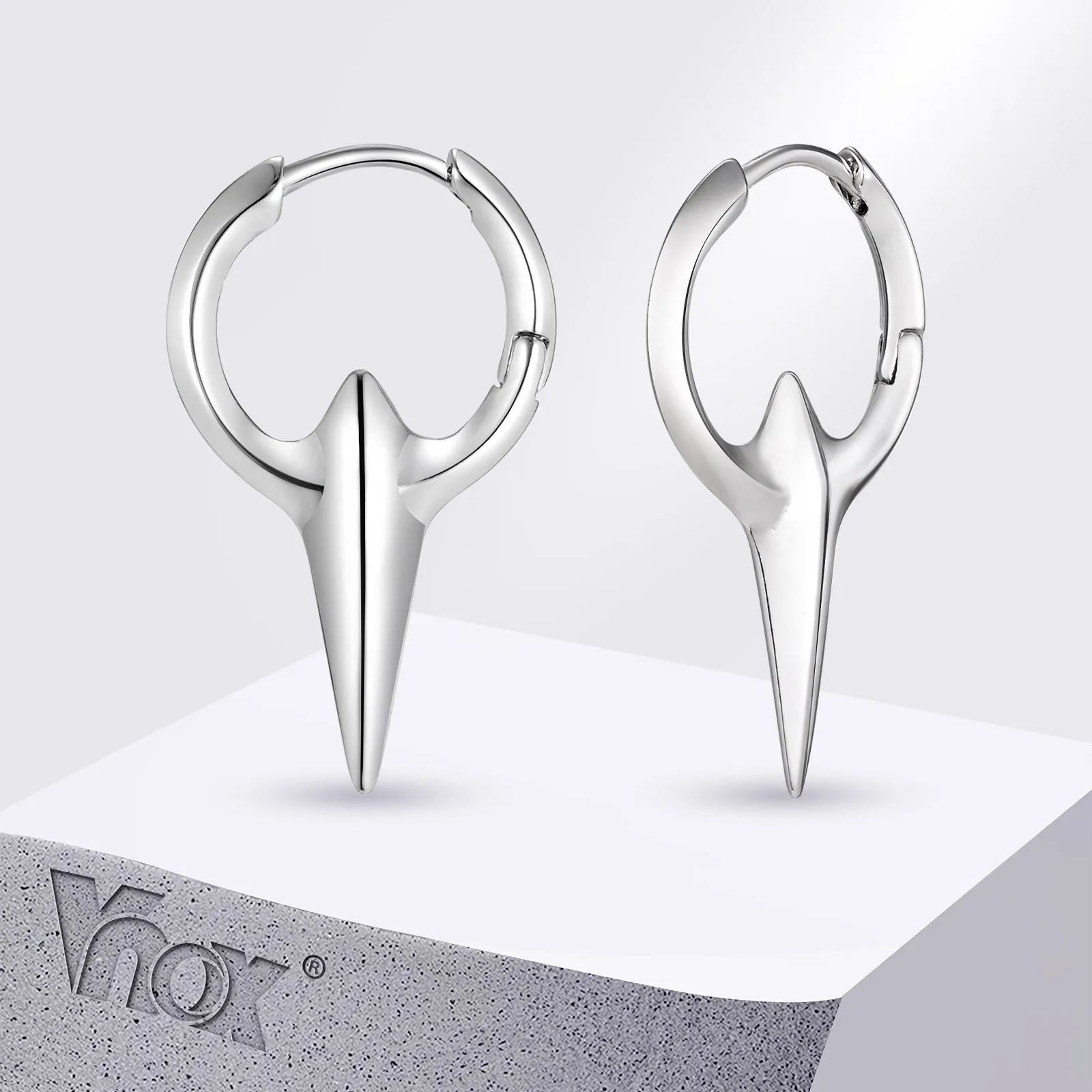 Vnox Personality Cool Mens Hoop Earrings, Silver Color Metal Hoops, Punk Hiphop Piercing Ear Jewelry