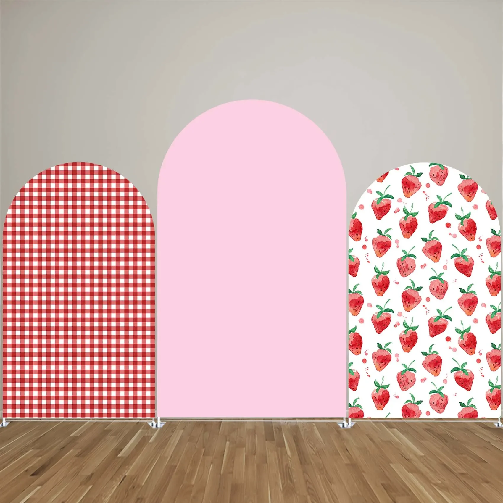 Arch Stand Cover,Arched Backdrop Cover, Strawberry Theme Girls Birthday Baby Shower Party Decor,Double-sided-Elastic-Washable