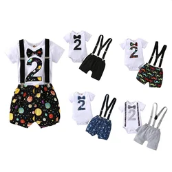 Baby Boy Birthday Cake Smash Outfit Fashion Clothing Letter Two Romper Pants Newborn  Clothes for 2nd  Photograph