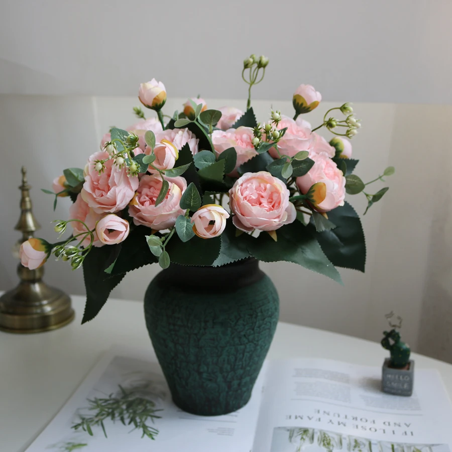 3-teiliges Set Künstliche Blumen aus Seidenrose und Pfingstrose für Außenbereich, Garten, Hochzeit, Kranz, Brautstrauß, Festdekoration, Heimdekoration, Tischdekoration, DIY-Vase, Geschenk – Detail 7