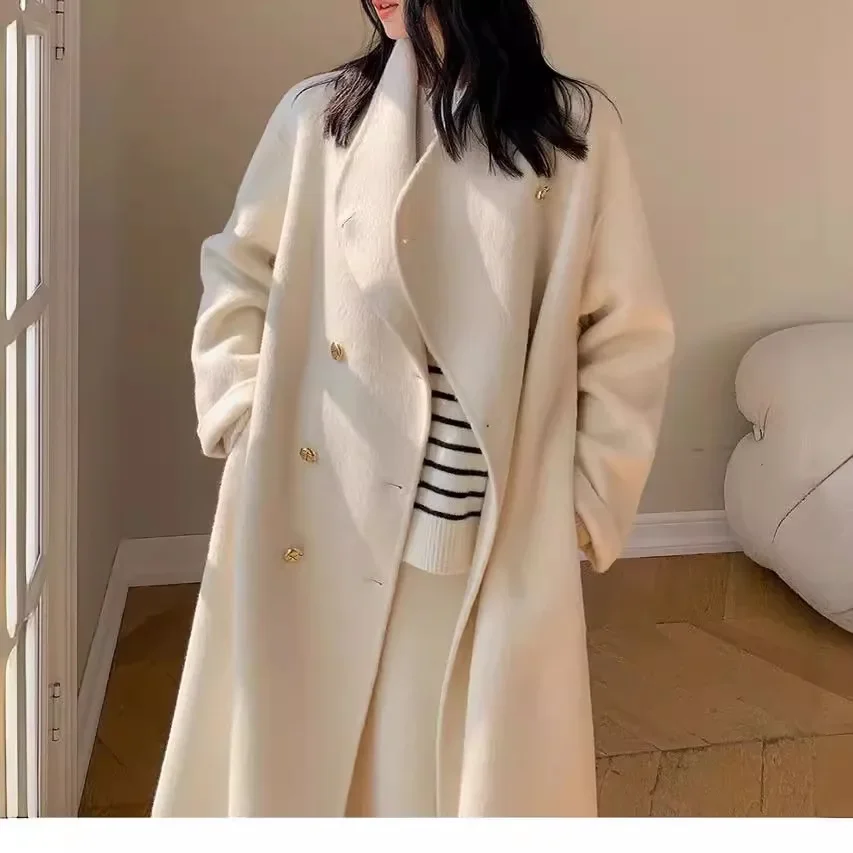 

Wool double-sided woolen cashmere coat women's autumn and winter 2024 new woolen coat medium and long