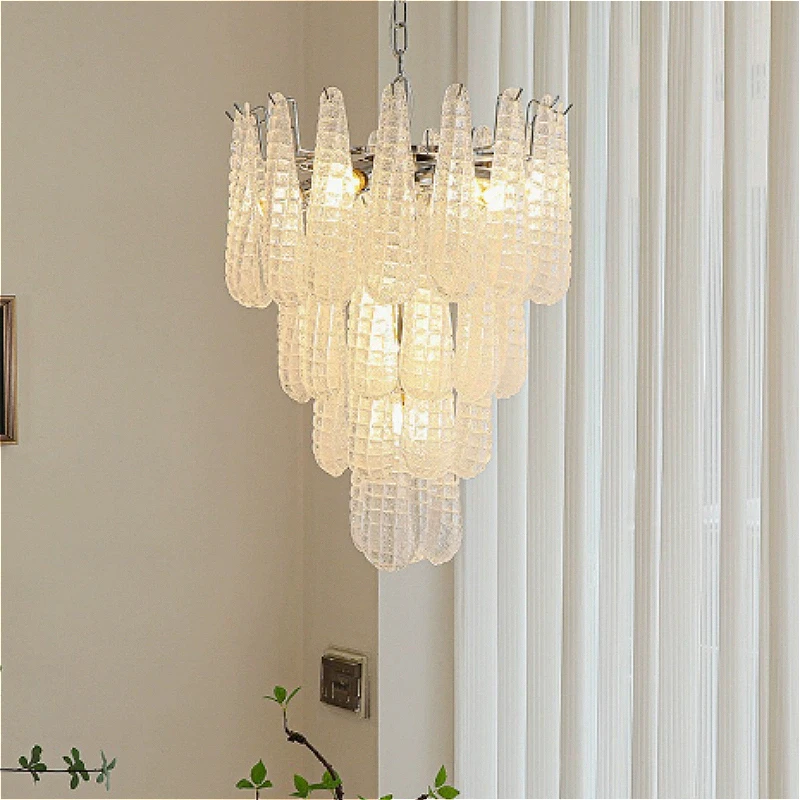 European Murano Luxury LED Pendant Light White Water Chandeliers Home Decor Villa Lobby Dinning Living Room Lustre Lamps Fixture