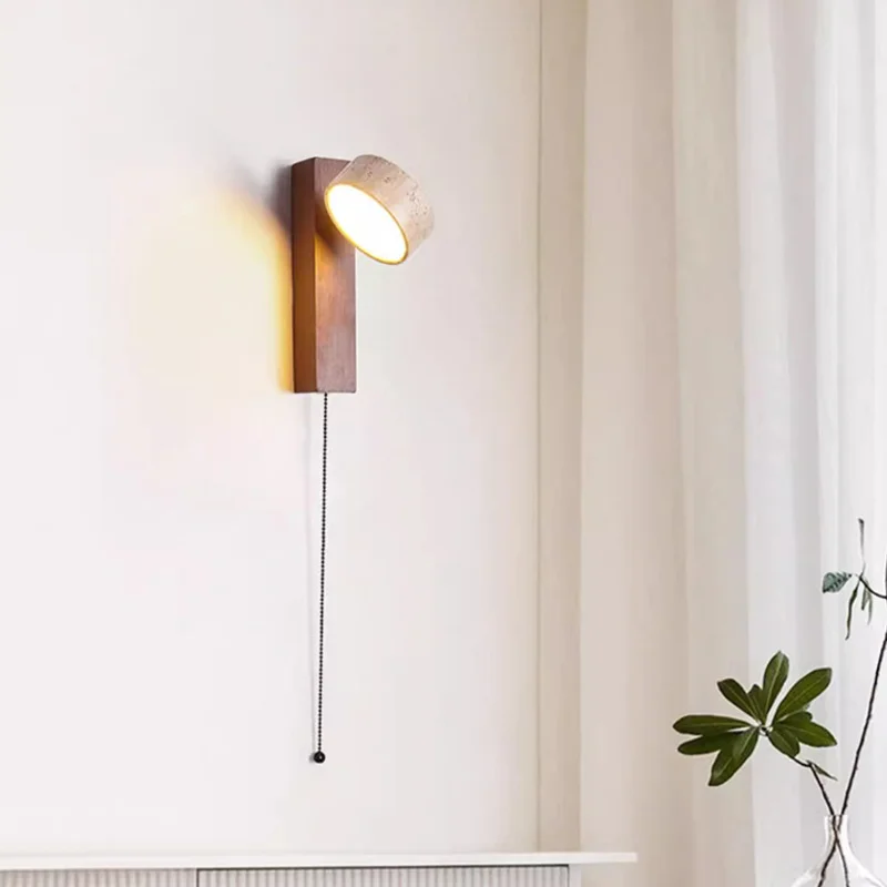 

Nordic wabi sabi cream style rotatable with pull switch wall lamp for bedroom, background wall, balcony