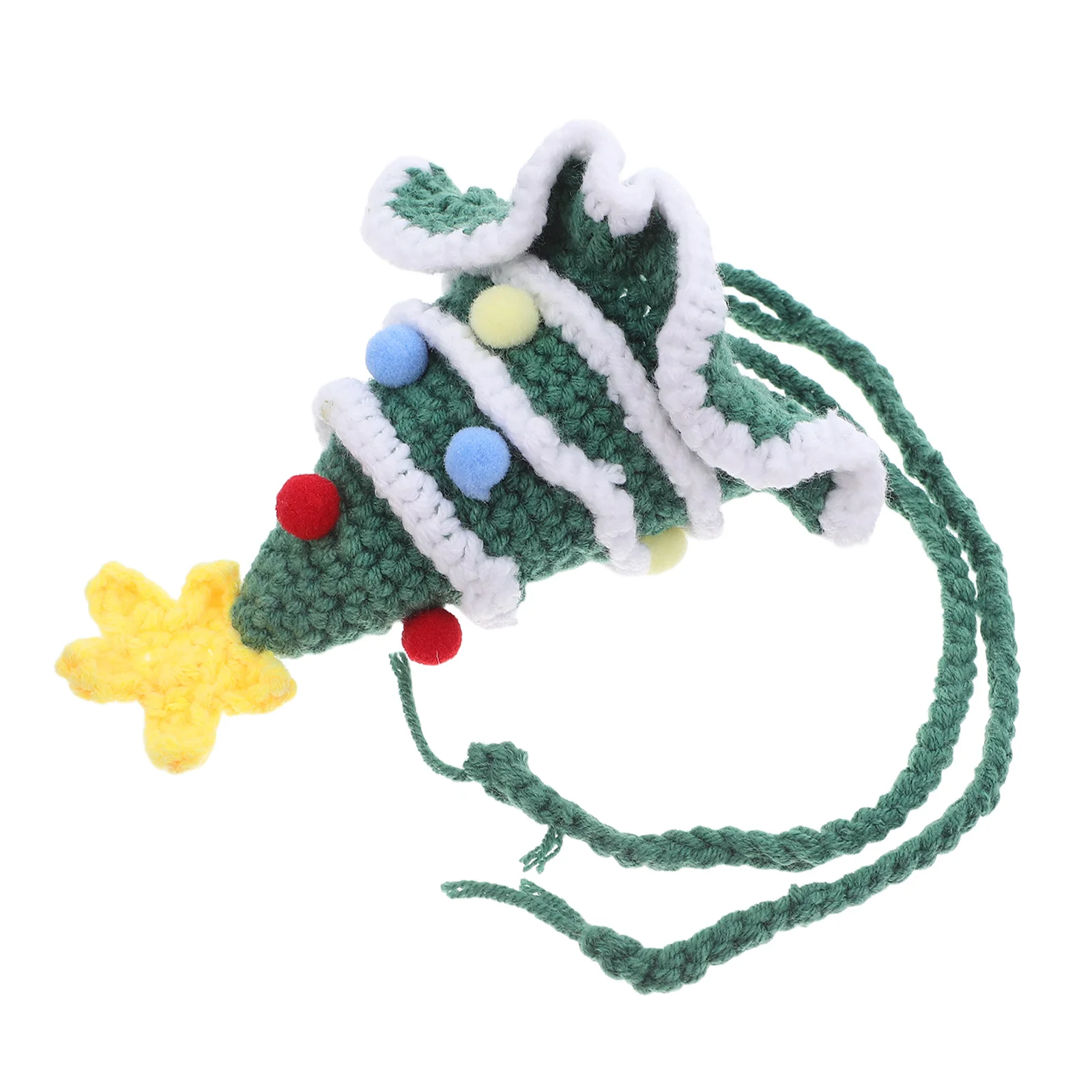 

Christmas Tree Dog Hat Handmade Knitted Warm Winter Beanie Pet Costume Headwear Chin Rope Dress Up Outfit Holiday Pet Hat