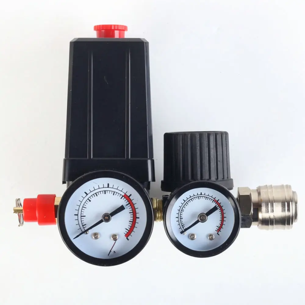 Air Compressor Regulator Valve Assembly Pressure Switch 220V Four Port Manifold Gauge For FanGeng Pneumatic Tools