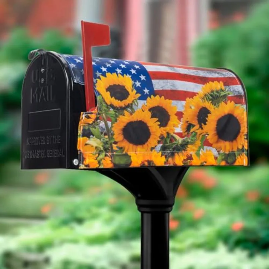 

Patriotic Sunflower Magnetic Mailbox-Covers Spring-Summer American-Flag Mailbox-Cover Waterproof Oxford Mail Box Cover Quick-Dr