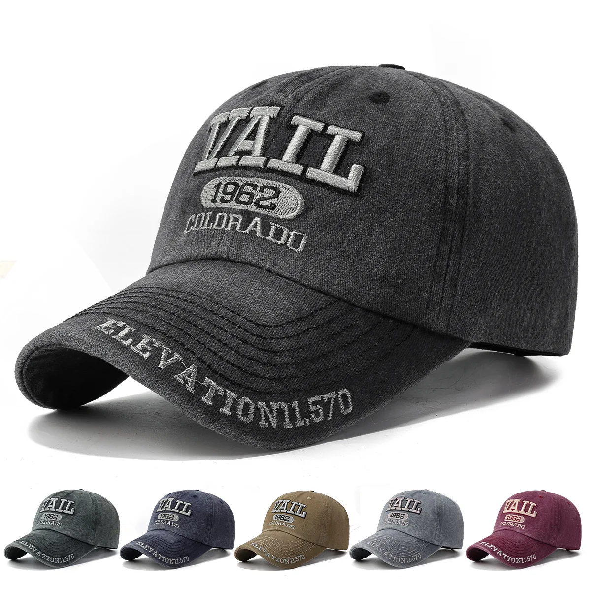 Four-season washed cotton baseball cap, fashion faded worn look, embroidered visor cap, European and American style, foreign tra