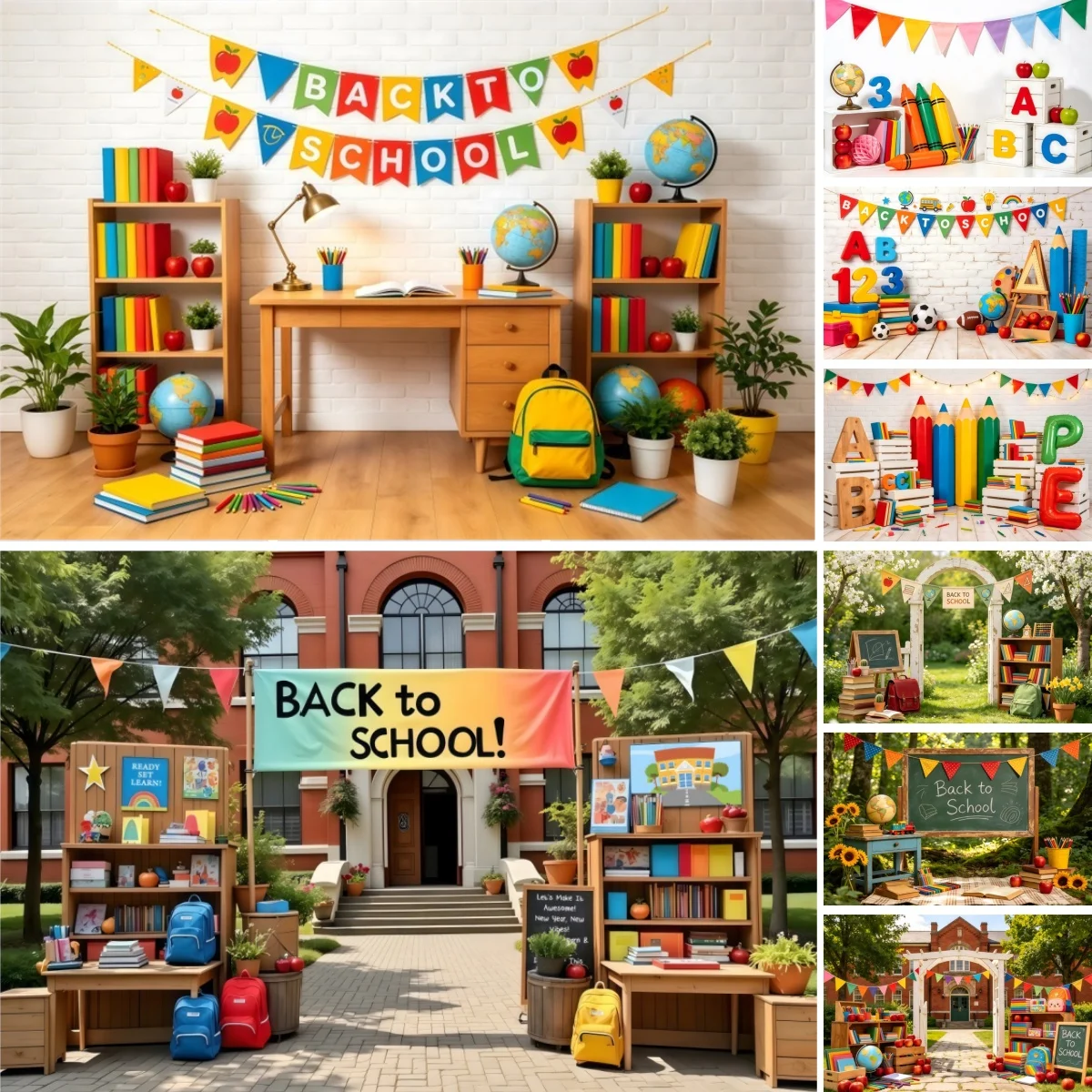 Blackboard Bookshelf Photography Background Back To School Banner Color Pencil ABC Decor Children Party Portrait Photo Backdrop
