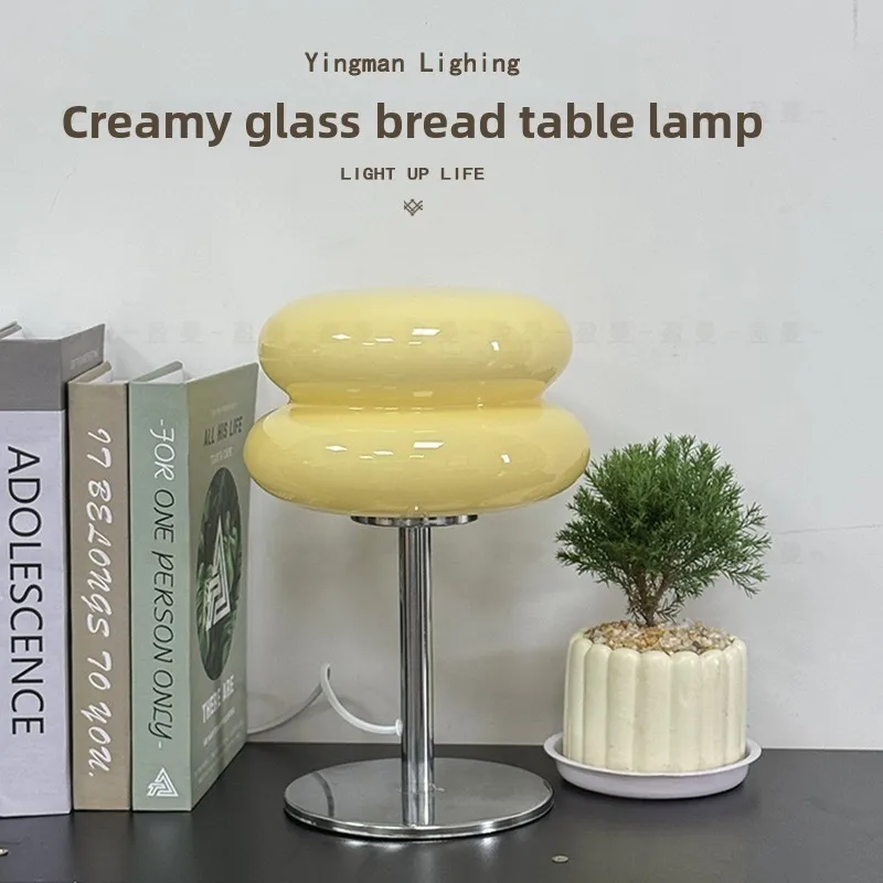 Retro Style Glass Table Lamp Minimal Ambient Decor Bedside Light for Bedroom Living Room Study Homestay Indoor Lighting