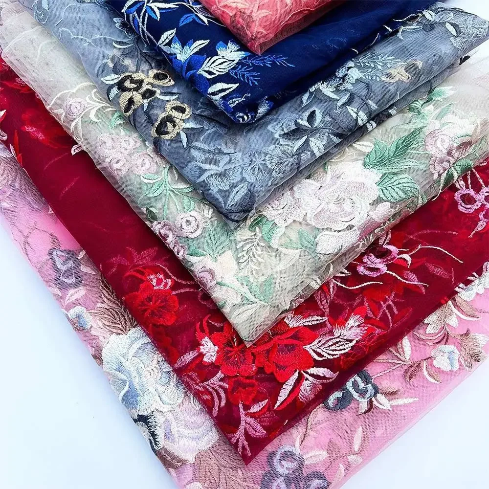 Mesh Bottom Floral Embroidered Patches 3D Flower DIY Wedding Dress Stickers Handmade Lace Fabrics Applique Stage Costumes