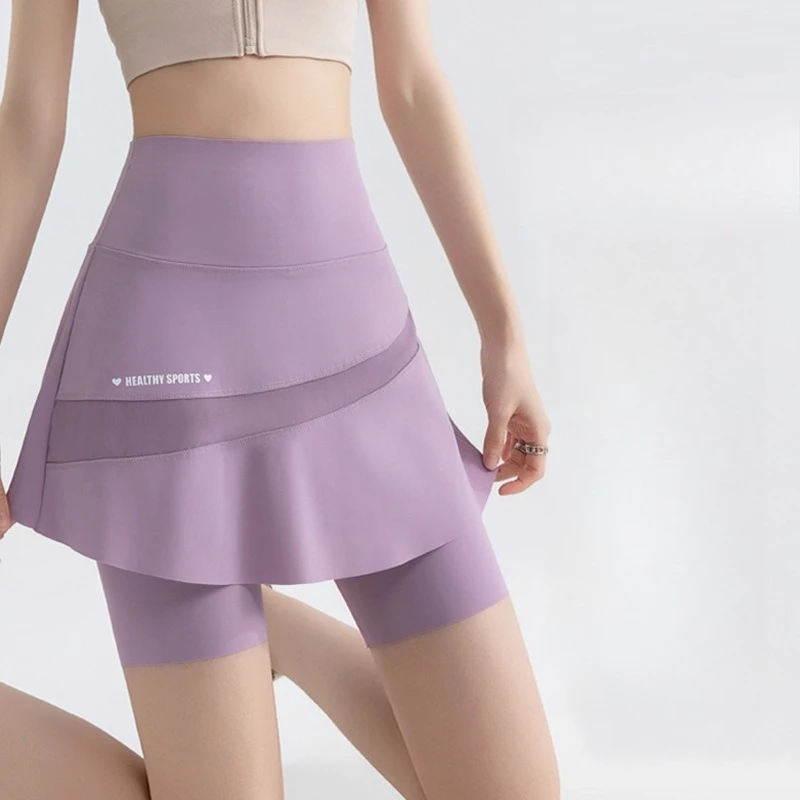 Fake Two Short Skirt Pants with Summer Pockets Crotch Half Skirt for Women High Waisted Oversized Quick Drying Sports Yoga Pants