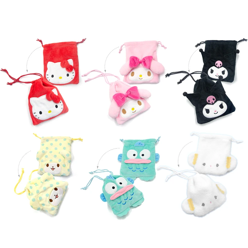 Sanurgente-Sac de rangement en peluche de dessin animé mignon pour garçons et filles, porte-monnaie My Melody, poche Wstring de proximité, Hello Kitty Kuromi, cadeaux de vacances