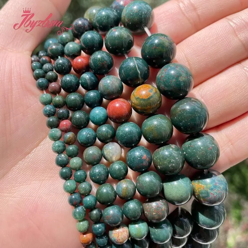 Round Smooth Bloodstone  Heliotrope Natural Stone Beads 15 inches for DIY Accessories Charms Necklace Bracelets Jewelry Making