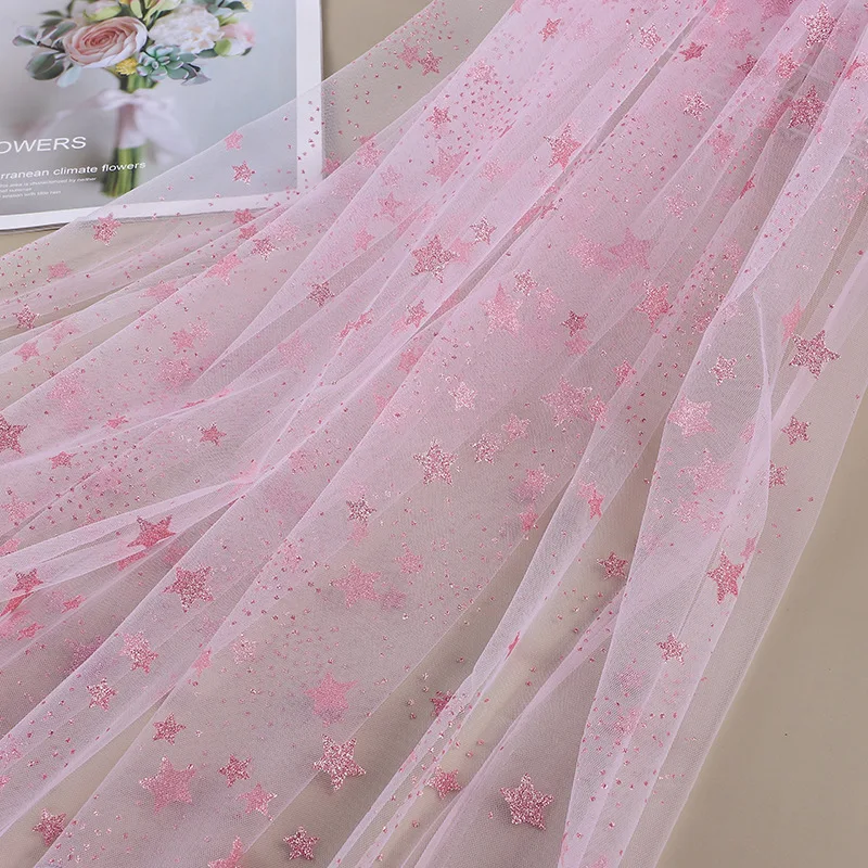 1Meter Shiny Glitter Stars Tulle Fabric Baby Dress Wedding Birthday Bouquet Supplies Halloween Gift Box Shot Decorative Cloth