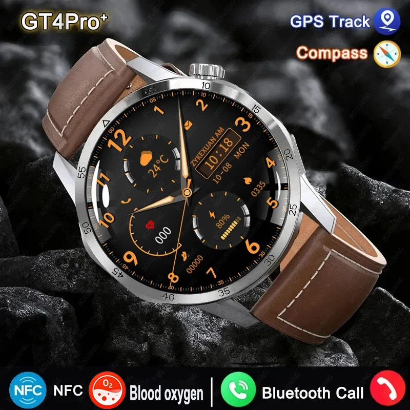 New For Huawei GT4Pro Smart Watch Men NFC HD Bluetooth Call GPS Tracking Waterproof Heart Rate Blood Pressure Sports Smart Watch