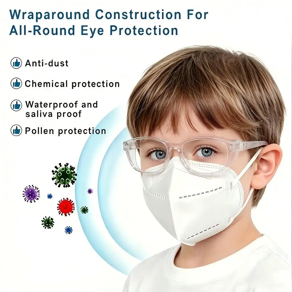 Kids Safety Glasses Anti Fog Goggles with Side Shield Anti Pollen & Blue Light Blocking Protective Eyeglasses HM15