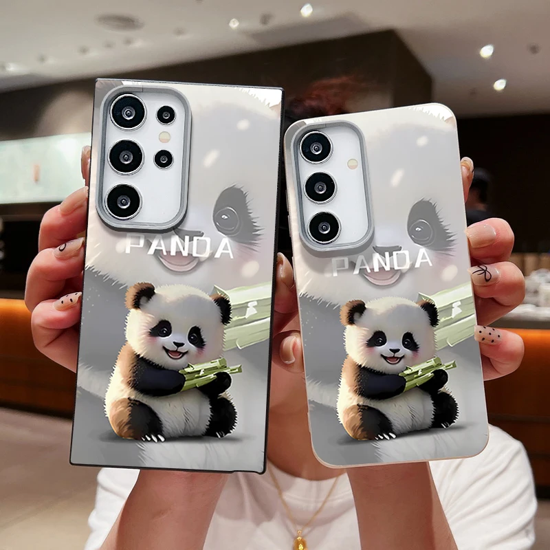 Baby Panda Patterned Phone Case For Samsung Galaxy S25 S24 Ultra S23 S22 Plus S21 S23 S24 S20 FE Soft TPU Leather Texture Cover