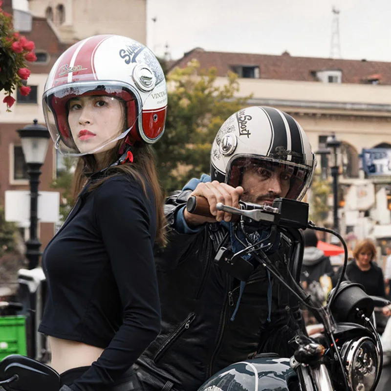 Casco de Motocicleta Retro de Doble Lente BEON para Hombre y Mujer, Casco de Motocross 3/4 para Bicicleta Eléctrica, Casco de Seguridad para Motocicleta ABS