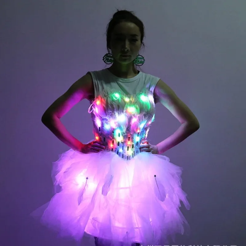 

LED Tutu Ballet Dress Women Light Up Rave Outfit Festival Party Futuristic Clothing Luminous Stage Performance Wear Dance Wear