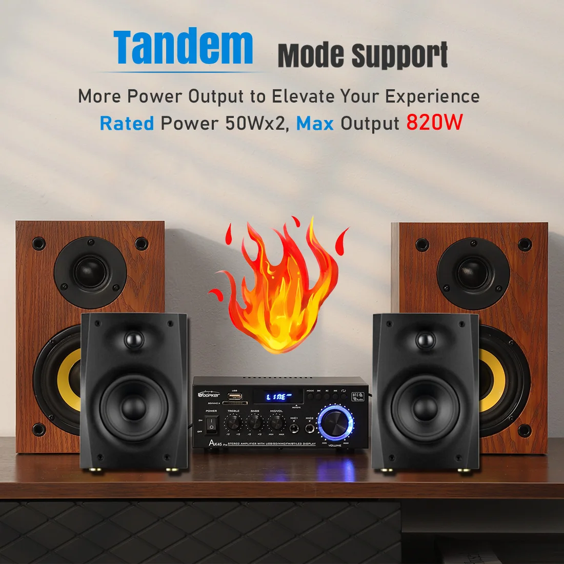 Woopker 오디오 앰프 AK45/AK45 프로 맥스 820W 하이파이 디지털 스테레오 채널 2.0 블루투스 앰프 리시버, 홈 룸 노래방용