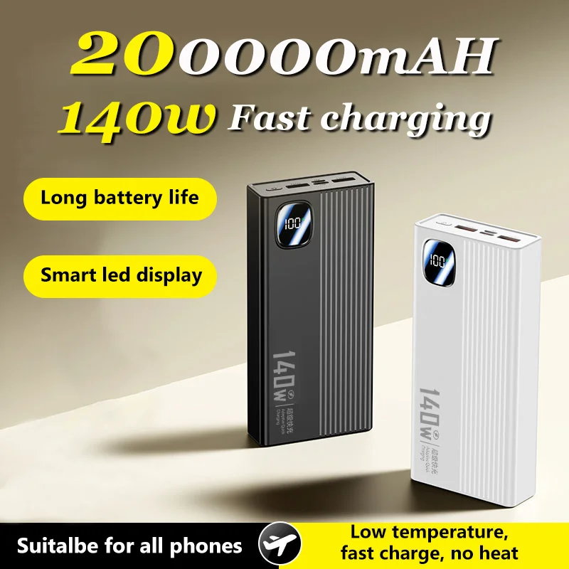 

200000 мАч, 120 Вт, внешний аккумулятор высокой емкости, кабели 4 в 1, сверхбыстрая зарядка, портативное зарядное устройство для iPhone 17 16 Samsung