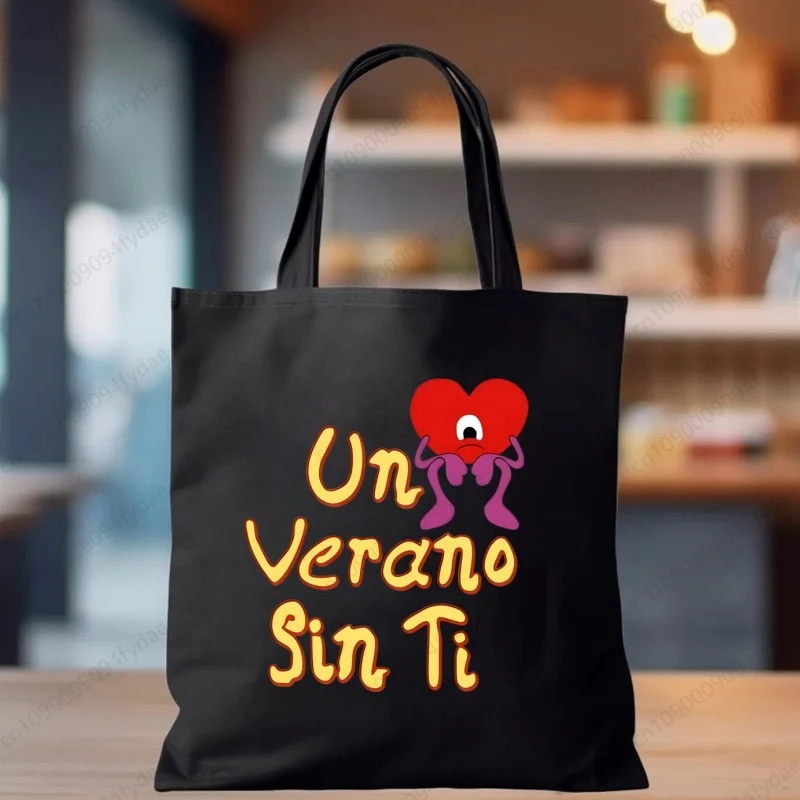 Black White Tote Bags Bad Bunny Un Verano Sin Ti Tu No Eres Bebecita Eres Bebesota Print Women's Handbags  Canvas Shopping Bags