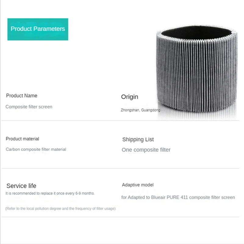 1 PCS Composite Filter Replacement Filter Parts Accessories For Blueair Blue Pure 411/411+ & Blueair 3210 Air Purifier Filter