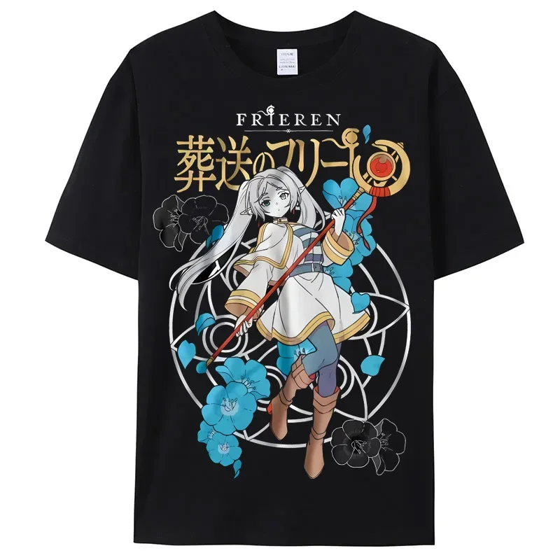 

Summer men's Frieren Beyond Journey's Gifts Harajuku anime character print 100% pure cotton fashionable and trendy versatile top