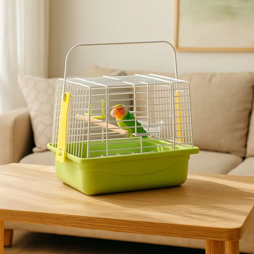 

Removable Portable Bird Cage Bite Resistant Durable Bird Travel Carrier Cage with Handle with Standing Pole
