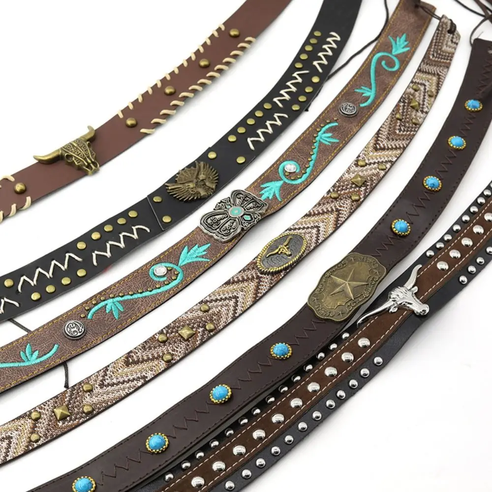 Fashion PU Cowhead Belt Handwoven Adjustable Hat Decoration Handmade Belt Accessories Outdoor