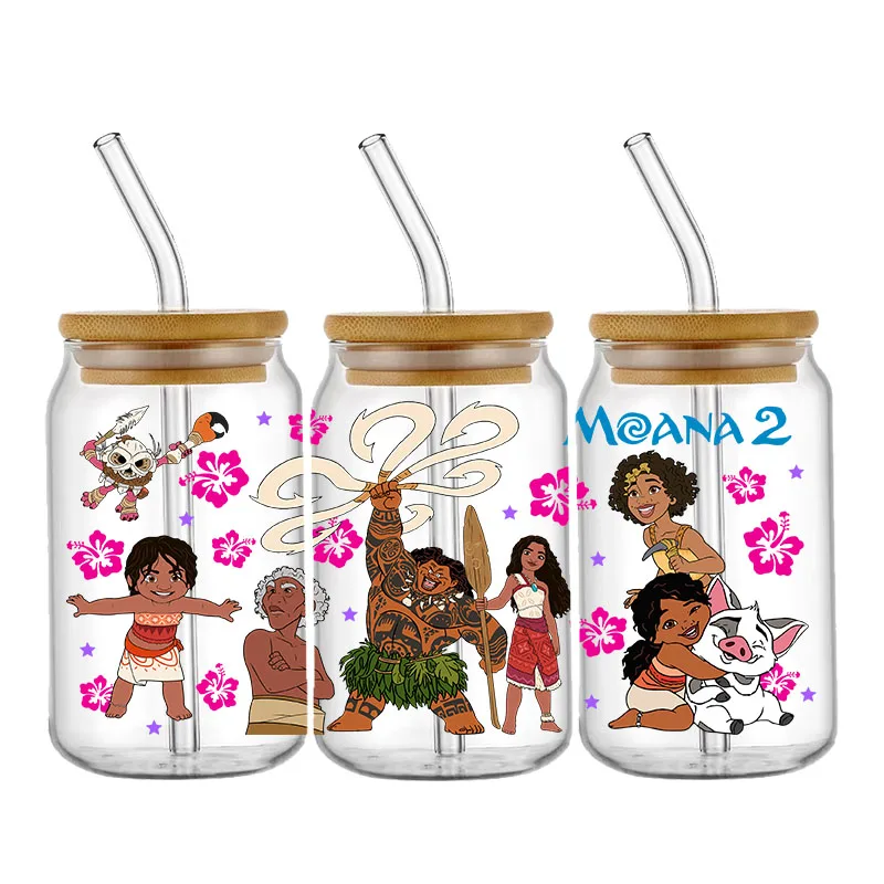 Disney Moana 2 Princess Ocean Adventure Princess UV DTF Sticker DIY Waterproof Decals For 16oz Glass Coffee Cup Sticker