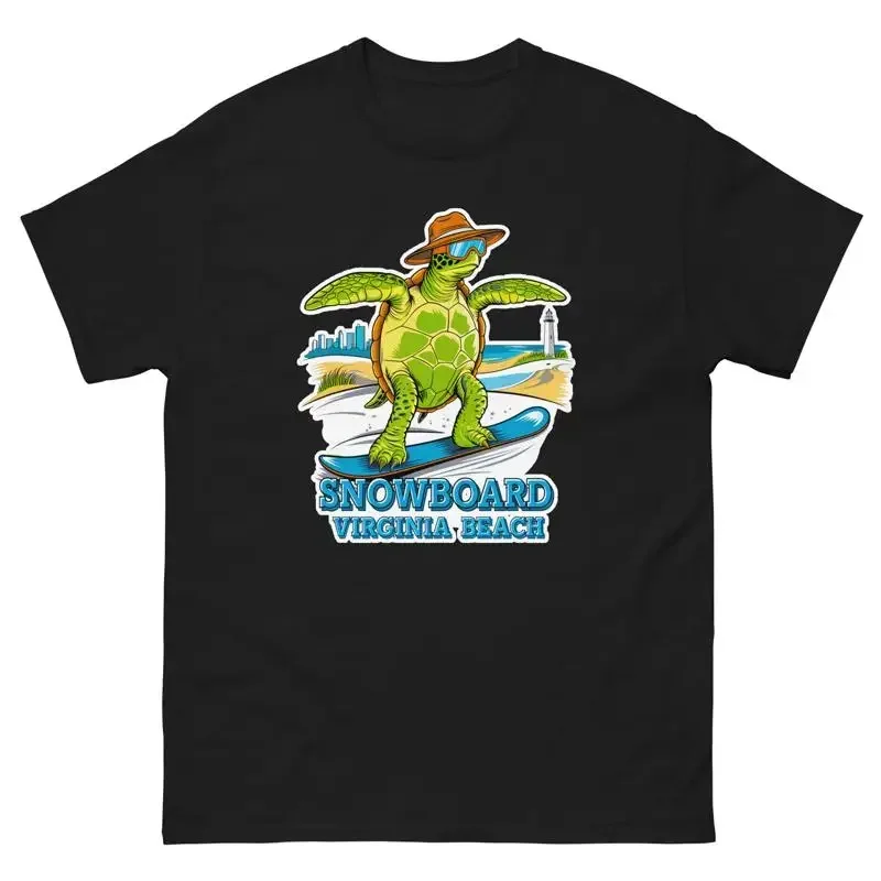 

Surfing Turtle Snowboard Virginia Beach Graphic T Shirt Short Sleeve Crewneck Cotton Tee for Men
