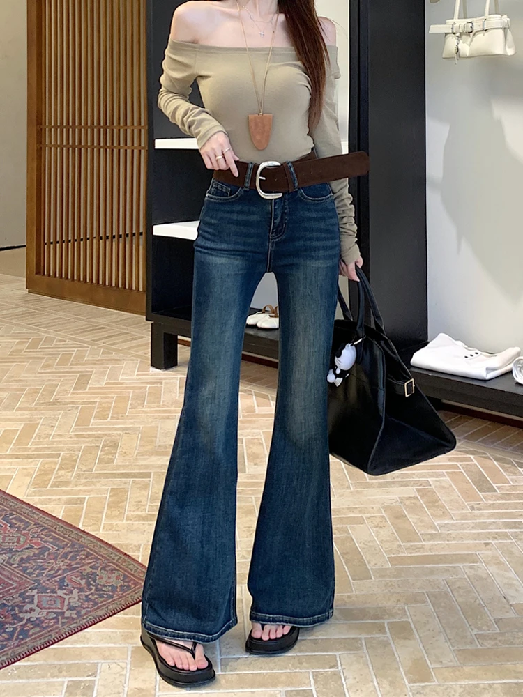 

High Waist Bell Bot Jeans Women's Spring 2026 New Design Chic Korean Sle Slimming Flared Pants Casual Blue Denim