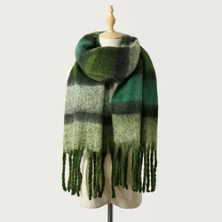 New Fashionable Trend Winter Plaid Scarf Women Luxury Brand Imitation Cashmere Thickened Warm Tassel Rainbow Color Shawl