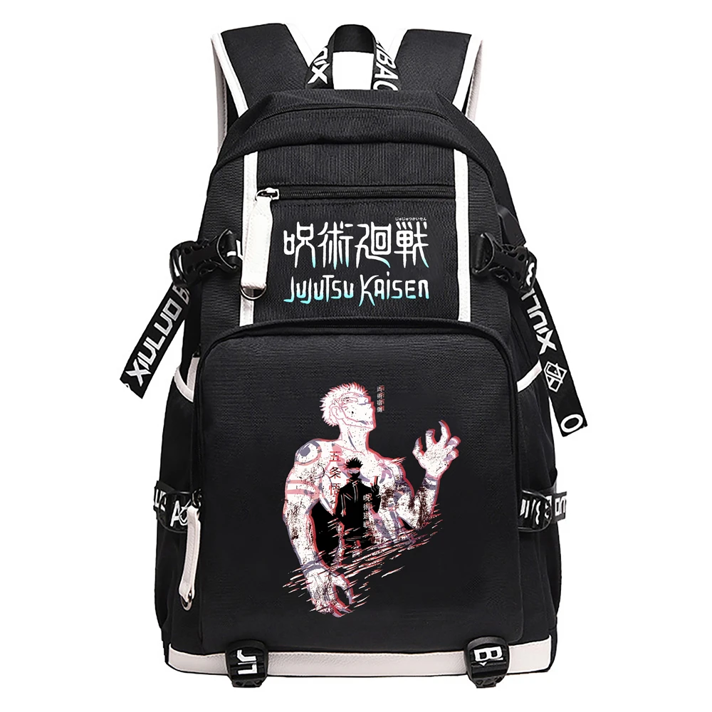 Jujutsu Kaisen Anime Oxford Backpack USB Charging Port Large Capacity Teenager School Bookbag Laptop Travel Shoulder Backpack