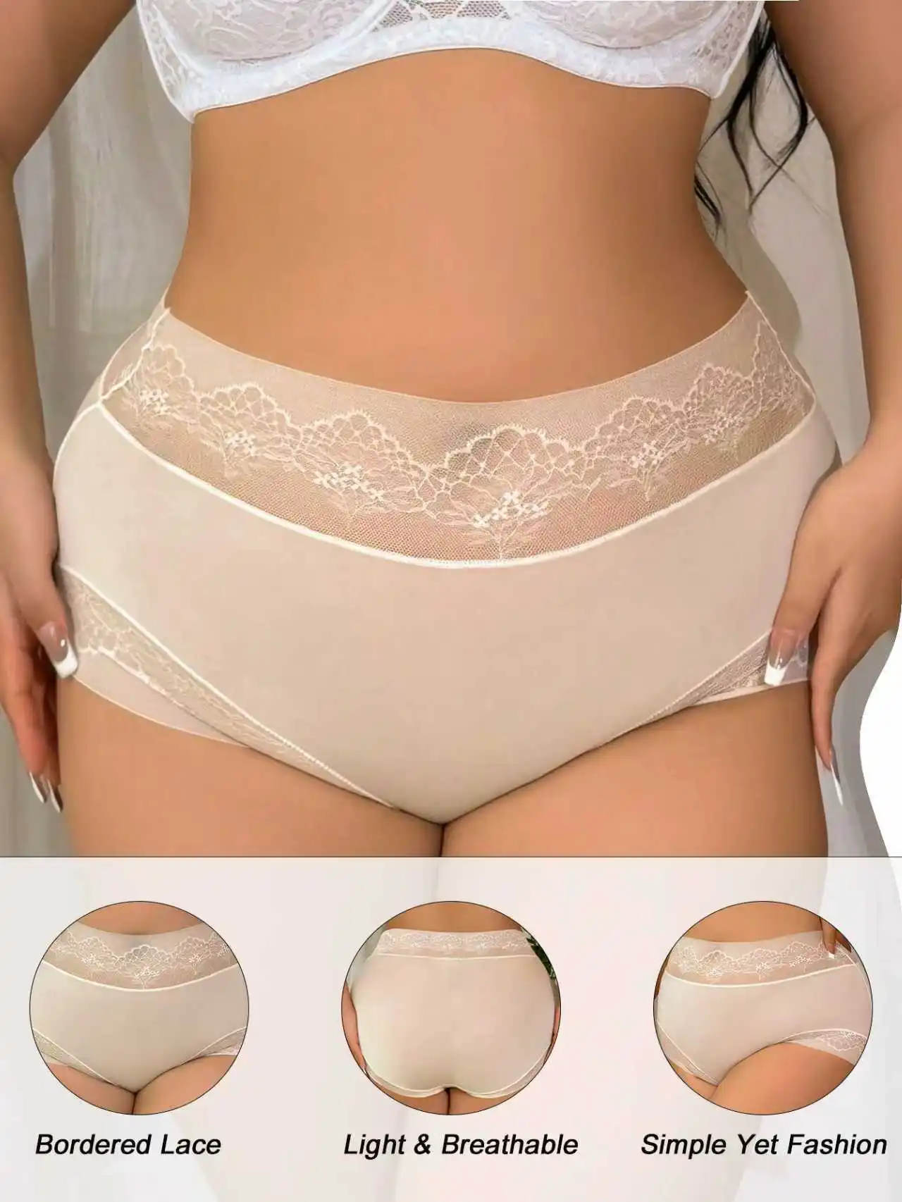 

1 шт., легкие и дышащие кружевные трусики больших размеров с каймой для повседневного ношения, женское нижнее белье со средней талией