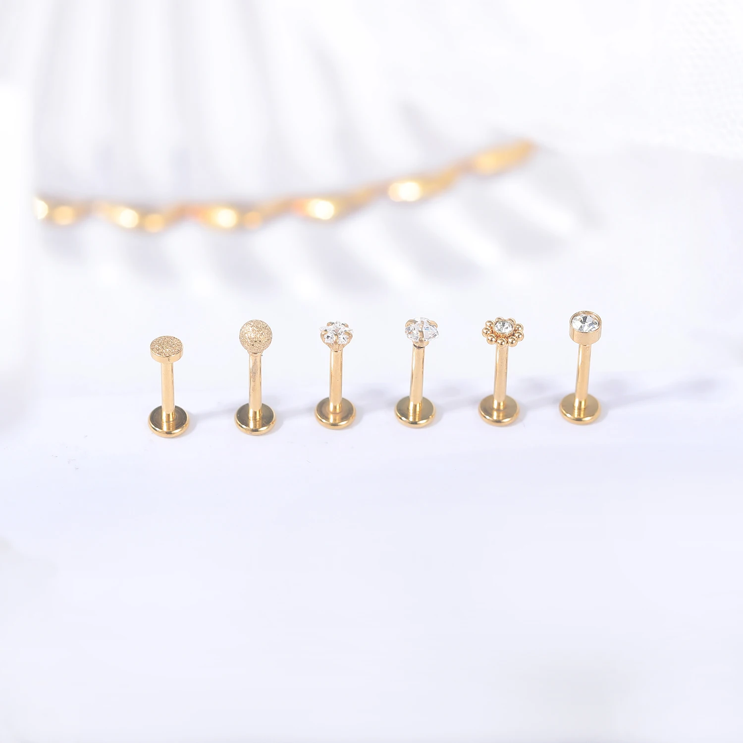 ZS 1PC 16G Rose Gold Plated Helix Piercing Earring Zircon Lip Stud Star Moon Labret Piercing Jewelry Crystal Lip Body Jewelry