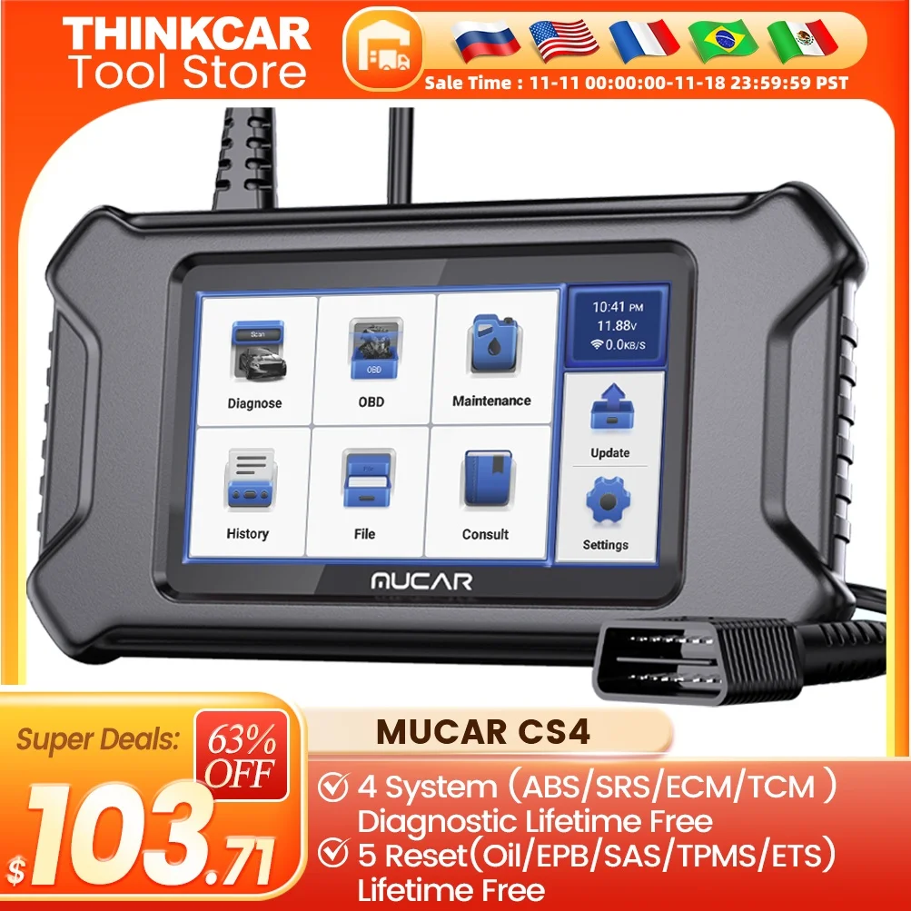 Mucar CS4 CS6 Obd2 Scanner ECM/SRS/ABS/TCM System 5/7 Reset Lifetime Free Car Code Reader Auto Diagnostic Tools for 99% Vehicle