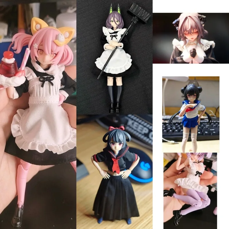 99S-Gel020 1/12 Scale Action Figure Female Sweet Bow Tie Sweater Pleated Skirt Set Clothes  for 6