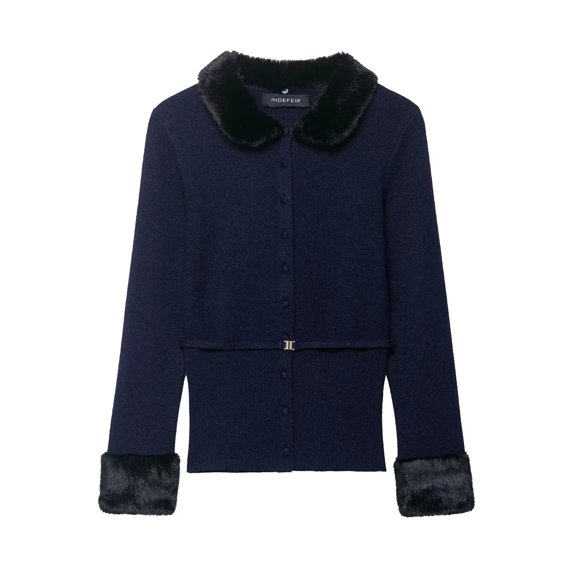 

Women's Casual Faux Fur Effect Patchwork Knit Cardigan Sweater 2025 New Style Polyester Fiber Material Knit Jacket