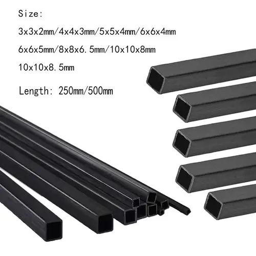 Tubo cuadrado de fibra de carbono de 3mm ~ 10mm, tubo cuadrado de carbono para cuadricóptero Multicoptor, longitud de 250mm y 500mm, 6/3 Uds.