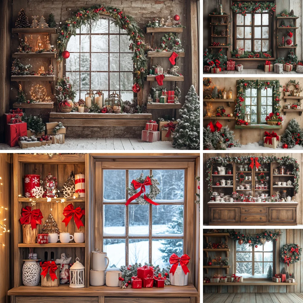

Christmas Backgrounds for Photographs Windows Winter Festive Xmas Trees Indoor Decor Family Holiday Portraits Backdrop