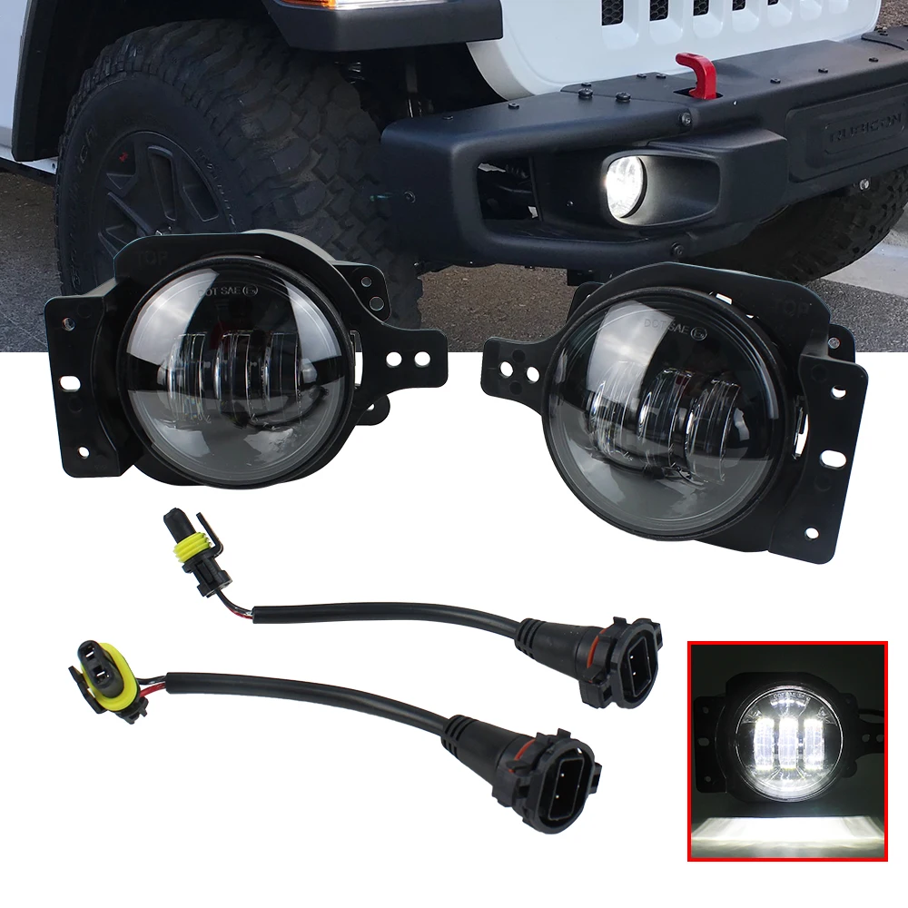 Front Bumper LED Fog Light Assembly for Wrangler JL JT JLU Gladiator 2018-2025 / 4 Base Brackets for JK Unlimited JKU 2007-2018